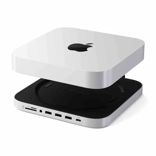 Satechi Állvány és Hub Mac Mini / Studio-hoz (1x USB-C 3.2, 1x USB-A 3.2, 2x USB-A 3.0, 3.5 mm audio, 1x Micro/SD, 1x NVMe/M.2 SATA SSD ház meghajtó nélkül) - Ezüst - 4