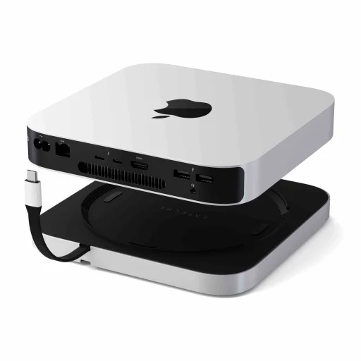 Satechi Állvány és Hub Mac Mini / Studio-hoz (1x USB-C 3.2, 1x USB-A 3.2, 2x USB-A 3.0, 3.5 mm audio, 1x Micro/SD, 1x NVMe/M.2 SATA SSD ház meghajtó nélkül) - Ezüst - 8