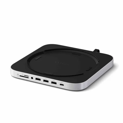 Satechi Állvány és Hub Mac Mini / Studio-hoz (1x USB-C 3.2, 1x USB-A 3.2, 2x USB-A 3.0, 3.5 mm audio, 1x Micro/SD, 1x NVMe/M.2 SATA SSD ház meghajtó nélkül) - Ezüst - 1
