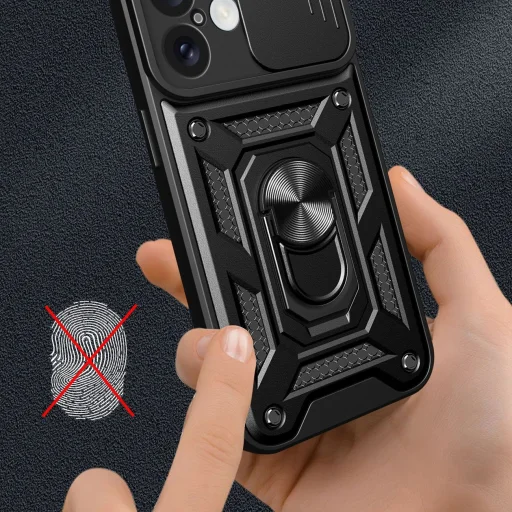 Hybrid Armor Camshield iPhone 16 Plus tok kameravédelemmel és állvánnyal - Fekete tok - 4