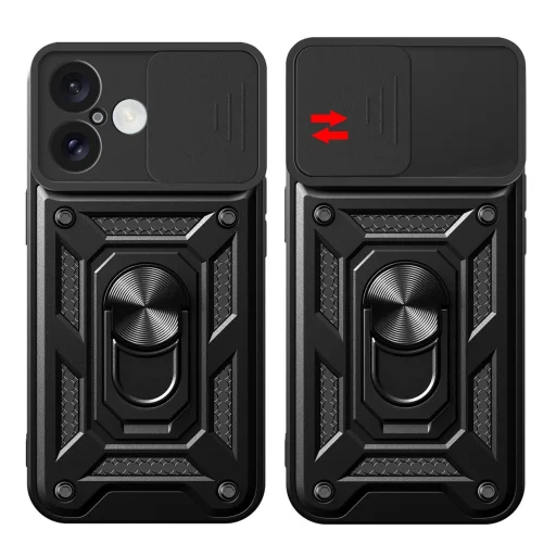 Hybrid Armor Camshield iPhone 16 Plus tok kameravédelemmel és állvánnyal - Fekete tok - 9