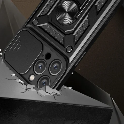 Hibrid Páncél Camshield iPhone 16 Pro Max Páncéltok Kameravédővel és Állvánnyal - Fekete tok - 2