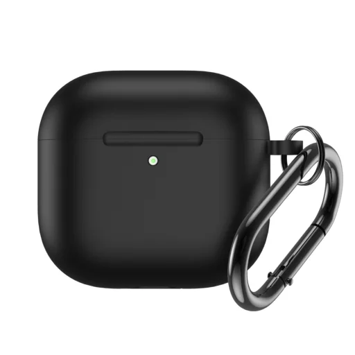 Silikónové puzdro pre Airpods 4 s karabínou - Čierne - 1