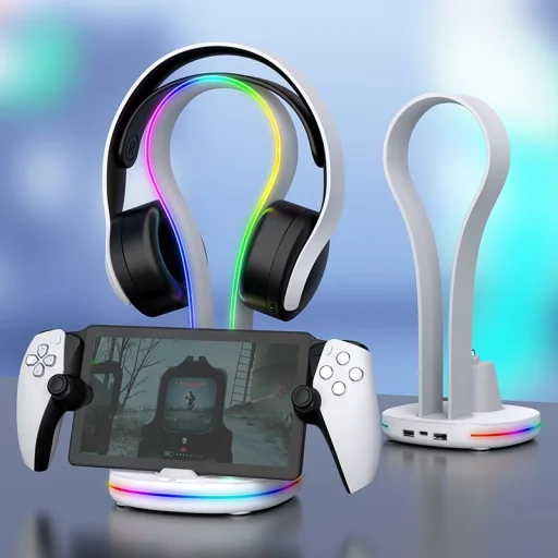 iPega P5P23 Töltő RGB Állvány Playstation Portal Távirányítós Játékoshoz Fülhallgató Tartóval Fehér - 4