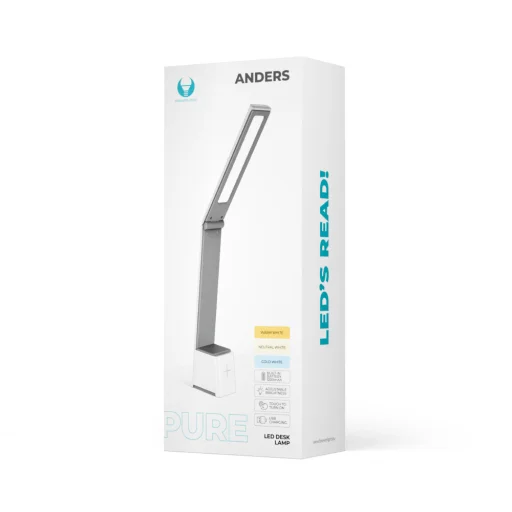 Összecsukható PURE FLB-110 ANDERS 5W íróasztali LED lámpa fehér-szürke Forever Light - 4