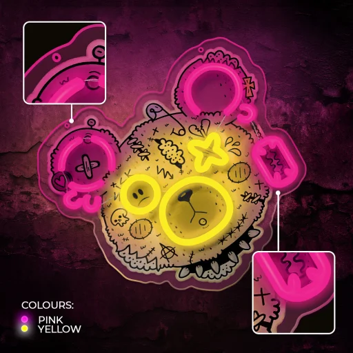 Neon MŰVÉSZET LED PUNK MEDVE rózsaszín-sárga FLA01 Örök Fény - 5