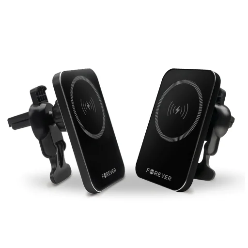 Forever autós telefontartó légbefúvóra MACH-100 mágneses vezeték nélküli töltéssel fekete 15W - 4