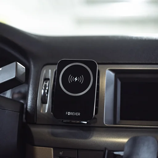 Forever autós telefontartó légbefúvóra MACH-100 mágneses vezeték nélküli töltéssel fekete 15W - 6