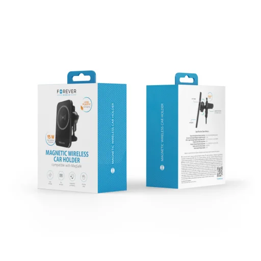 Forever autós telefontartó légbefúvóra MACH-100 mágneses vezeték nélküli töltéssel fekete 15W - 8