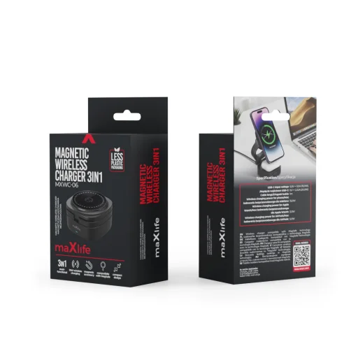 Maxlife MXWC-06 mágneses vezeték nélküli töltő 15W fekete 3in1 MagSafe - 16