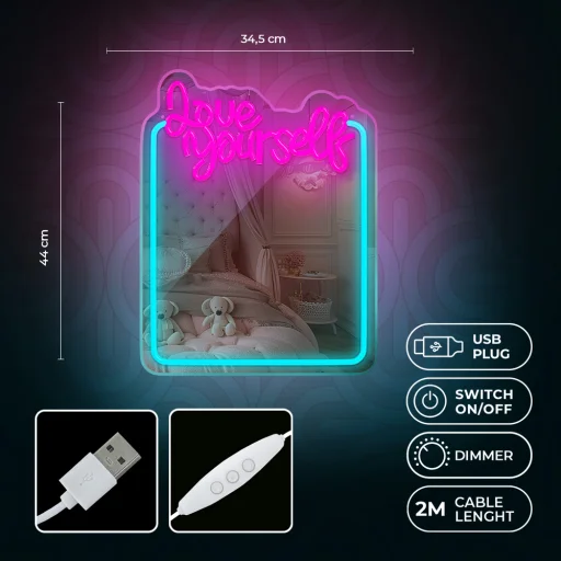 Neon MIRROR LED LOVE YOURSELF türkiz rózsaszín FMNE01 Forever Light - 5