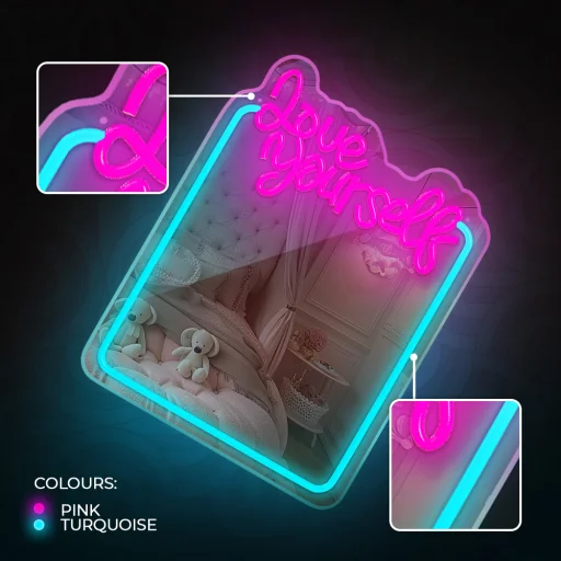 Neon MIRROR LED LOVE YOURSELF türkiz rózsaszín FMNE01 Forever Light - 6