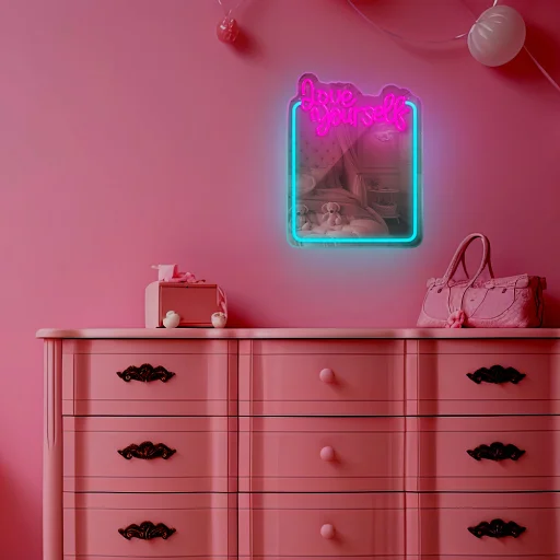 Neon MIRROR LED LOVE YOURSELF türkiz rózsaszín FMNE01 Forever Light - 8