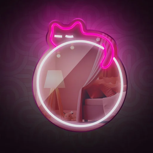 Neon TÜKÖR LED ALVÓ MACSKA fehér rózsaszín FMNE03 Forever Light, - 4