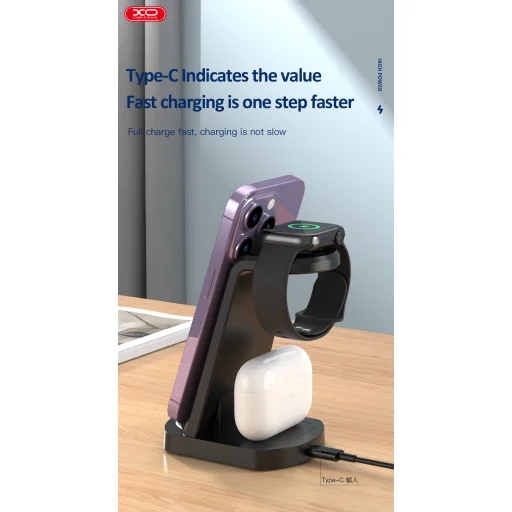XO WX035 töltőállomás Lightning csatlakozóval 15W fekete 3 az 1-ben - 6