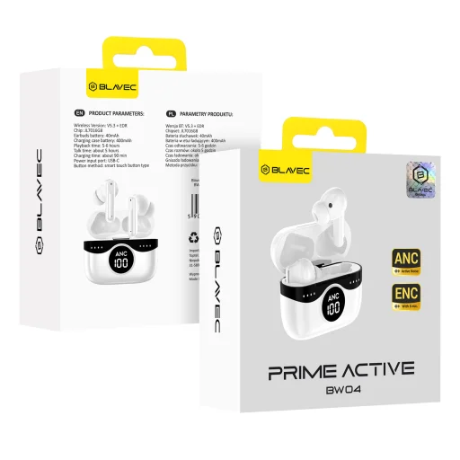 Blavec Bluetooth TWS Fülhallgató BW04 Prime Aktív ANC+ENC (BW04PA-W) fehér - 2