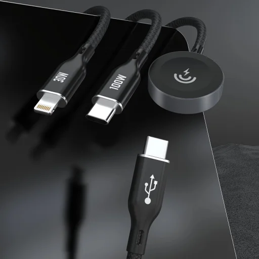 Apple Watch Dudao A12Max+ PD 100W 3 az 1-ben Töltőkábel: USB-C Lightning 1.2m - Fekete - 5