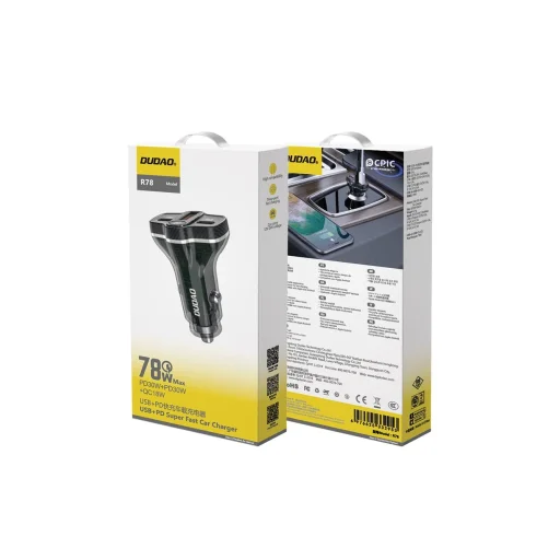 Dudao R78 78W autós töltő USB-C PD / 2xUSB-A QC - fekete tok - 2