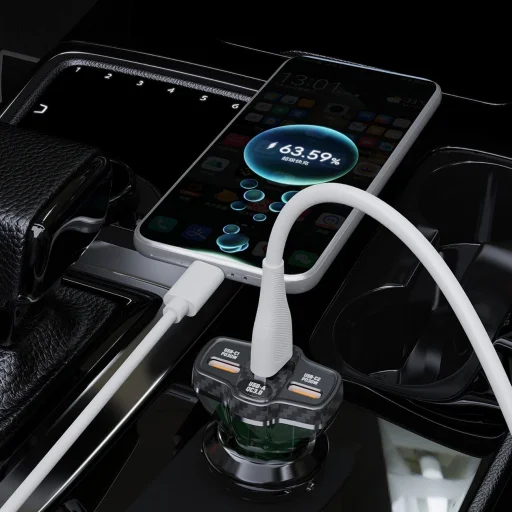 Dudao R78 78W autós töltő USB-C PD / 2xUSB-A QC - fekete tok - 8