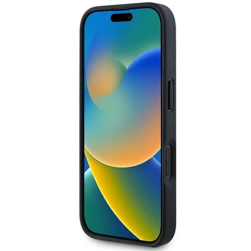 AMG Bőr Domborított Vonalak Fekete Logó iPhone 16 Tok - Fekete - 5