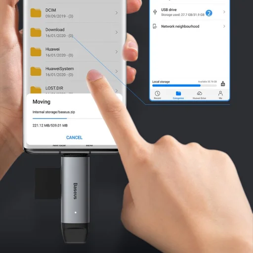 Baseus 2in1 USB 3.0/ USB Type C kártyaolvasó micro SD / SD szürke (CADKQ-B0G) - 13