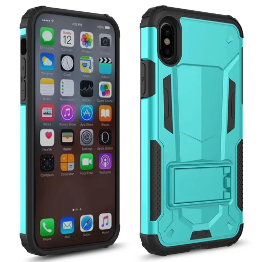 Zizo Hybrid Transformer ütésálló tok kihajtható támasztékkal iPhone X zöldeskék-fekete színben - 6