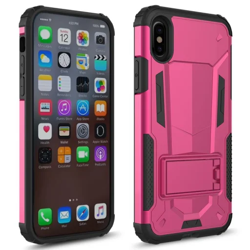 Zizo Hybrid Transformer ütésálló tok kihajtható támasztékkal iPhone X rózsaszín-fekete színben - 5