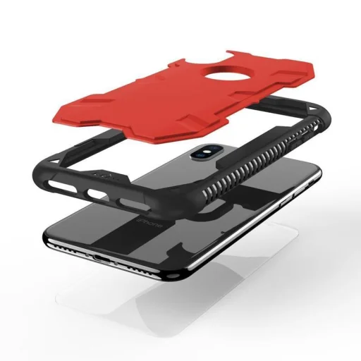 Zizo Proton katonai minősítésű ütésálló tok + üvegfólia iPhone X piros-fekete színben - 5