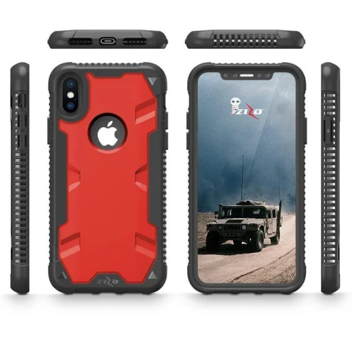 Zizo Proton katonai minősítésű ütésálló tok + üvegfólia iPhone X piros-fekete színben - 7