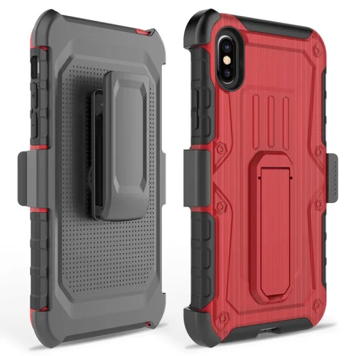 Zizo Heavy Duty Armor ütésálló tok kihajtható támasztékkal iPhone X piros-fekete színben - 6