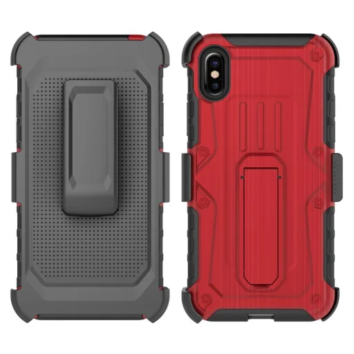 Zizo Heavy Duty Armor ütésálló tok kihajtható támasztékkal iPhone X piros-fekete színben - 3