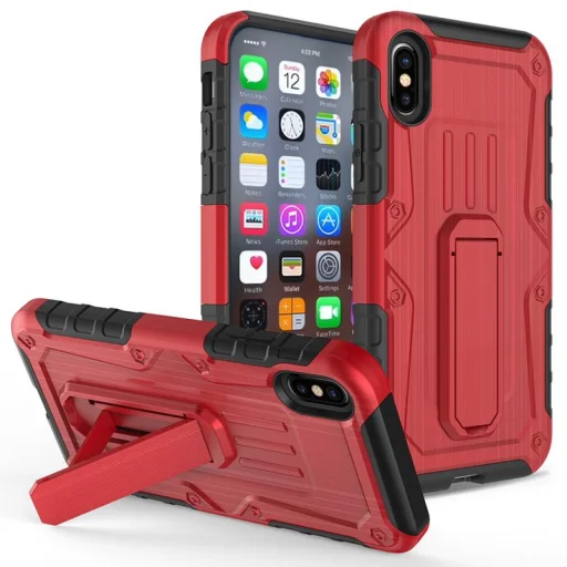 Zizo Heavy Duty Armor ütésálló tok kihajtható támasztékkal iPhone X piros-fekete színben - 1