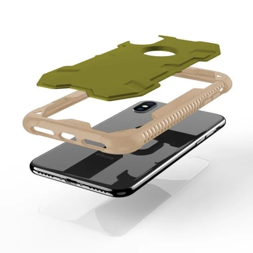 Zizo Proton katonai minősítésű ütésálló tok + üvegfólia iPhone X sivatagi barna-zöld színben - 6