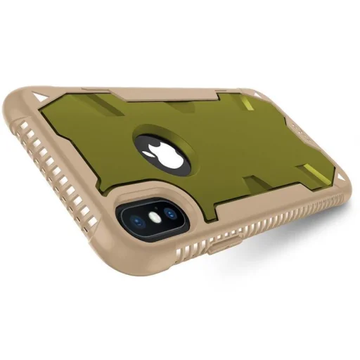 Zizo Proton katonai minősítésű ütésálló tok + üvegfólia iPhone X sivatagi barna-zöld színben - 9