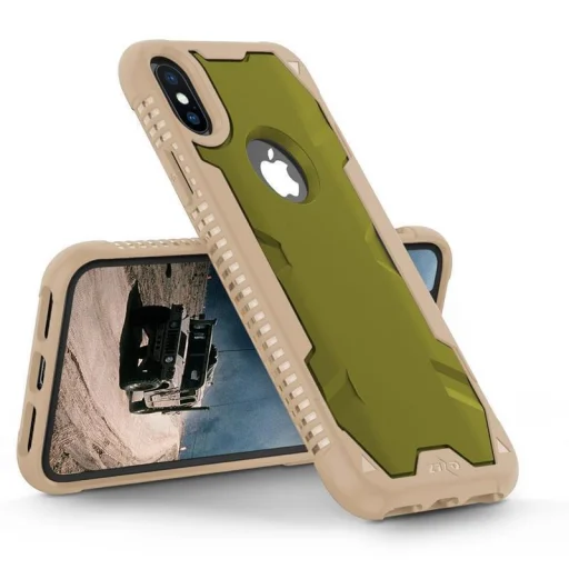Zizo Proton katonai minősítésű ütésálló tok + üvegfólia iPhone X sivatagi barna-zöld színben - 10