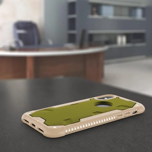 Zizo Proton katonai minősítésű ütésálló tok + üvegfólia iPhone X sivatagi barna-zöld színben - 3