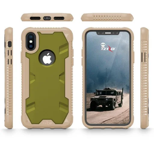 Zizo Proton katonai minősítésű ütésálló tok + üvegfólia iPhone X sivatagi barna-zöld színben - 5