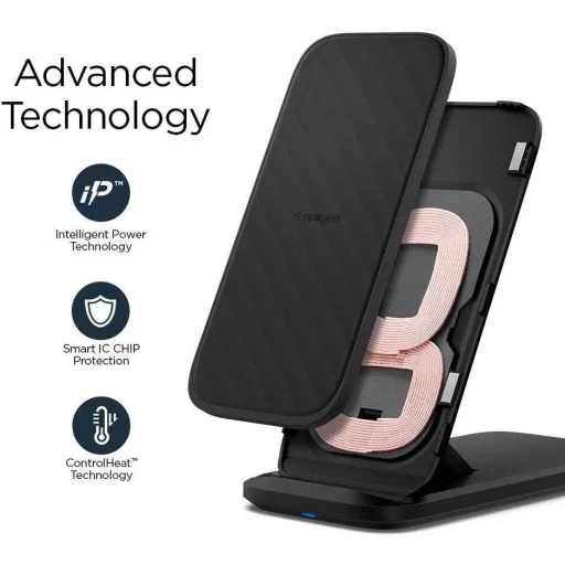 Spigen F316W vezeték nélküli Qi gyorstöltő 15W + hálózati adapter fekete színben - 3