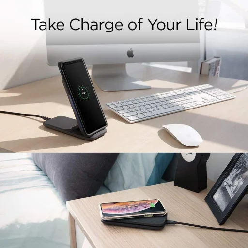 Spigen F316W vezeték nélküli Qi gyorstöltő 15W + hálózati adapter fekete színben - 6