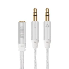 Dudao 4 pólusú 3.5mm mini jack ( aljzat ) - 2x 3.5mm mini jack ( csatlakozó ) AUX 20cm kábel ezüst (L11R)