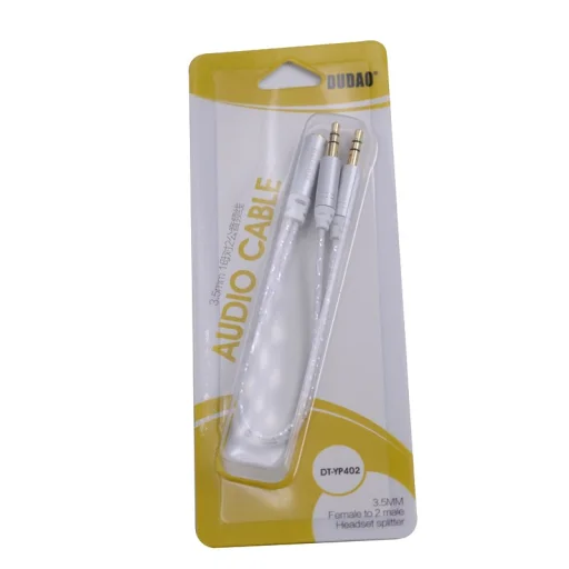 Dudao 4 pólusú 3.5mm mini jack ( aljzat ) - 2x 3.5mm mini jack ( csatlakozó ) AUX 20cm kábel ezüst (L11R) - 5