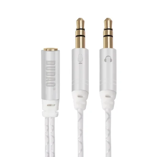 Dudao 4 pólusú 3.5mm mini jack ( aljzat ) - 2x 3.5mm mini jack ( csatlakozó ) AUX 20cm kábel ezüst (L11R) - 1