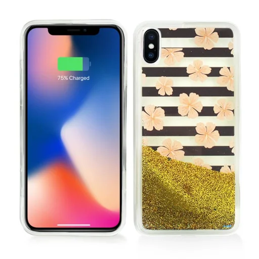 iPhone X/XS Zizo Liquid Glitter Star tok rózsaszín virágmintás - 2
