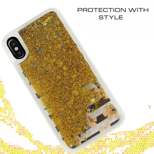 iPhone X/XS Zizo Liquid Glitter Star tok rózsaszín virágmintás - 3