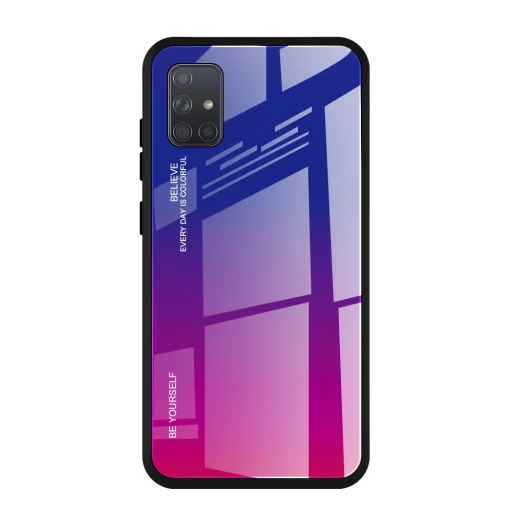 Gradient 9H üveghátlapú tok szilikon kerettel Samsung A71 pink/lila - 1