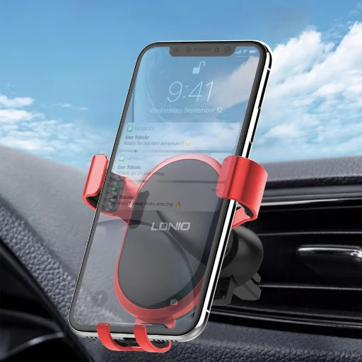 Szellőzőre rögzíthető autós telefontartó LDNIO MG01 Gravity Univerzális fekete/piros - 9