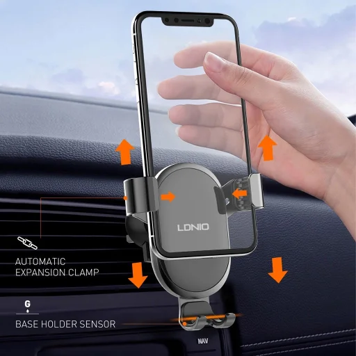 Szellőzőre rögzíthető autós telefontartó LDNIO MG01 Gravity Univerzális fekete/piros - 7