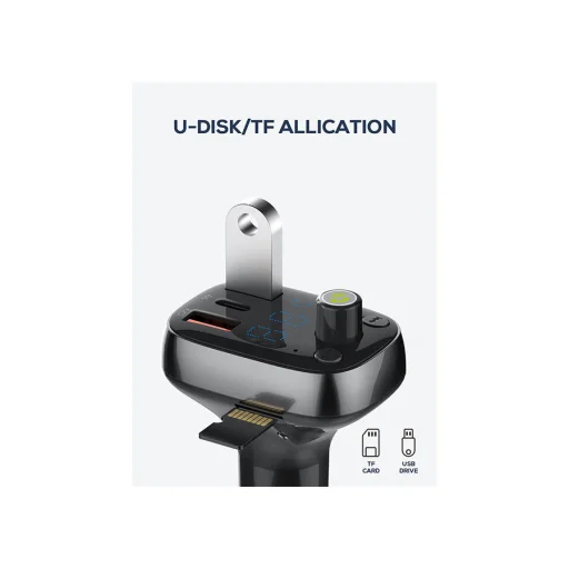 Univerzális bluetooth FM transmitter és autós töltő PD/QC4 + USB Type-C kábel LDNIO C704Q  - 6