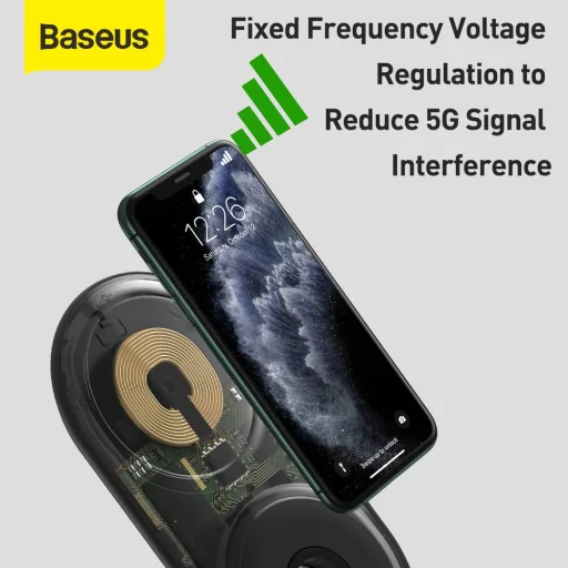 Baseus 2in1 vezeték nélküli Qi gyorstöltő fekete színben (WXPL-B01) - 9