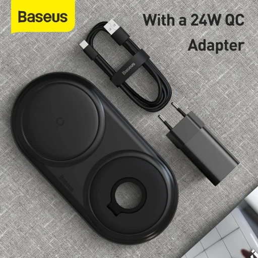 Baseus 2in1 vezeték nélküli Qi gyorstöltő fekete színben (WXPL-B01) - 10